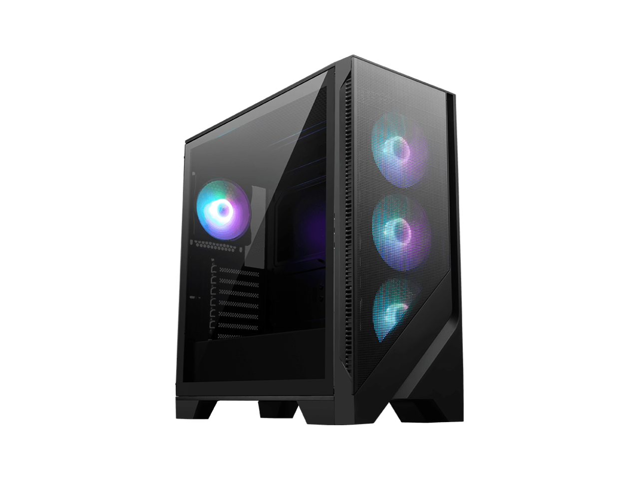 Front. MSI - MSI MAG FORGE 321R AIRFLOW Black Case, 2xUSB 3.2, 4x120mm ARGB Fans, Tempered Glass - Black.