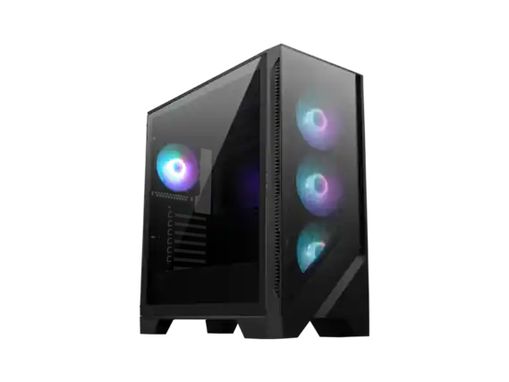 Front. MSI - MSI MAG FORGE 321R AIRFLOW Black Case, 2xUSB 3.2, 4x120mm ARGB Fans, Tempered Glass - Black.