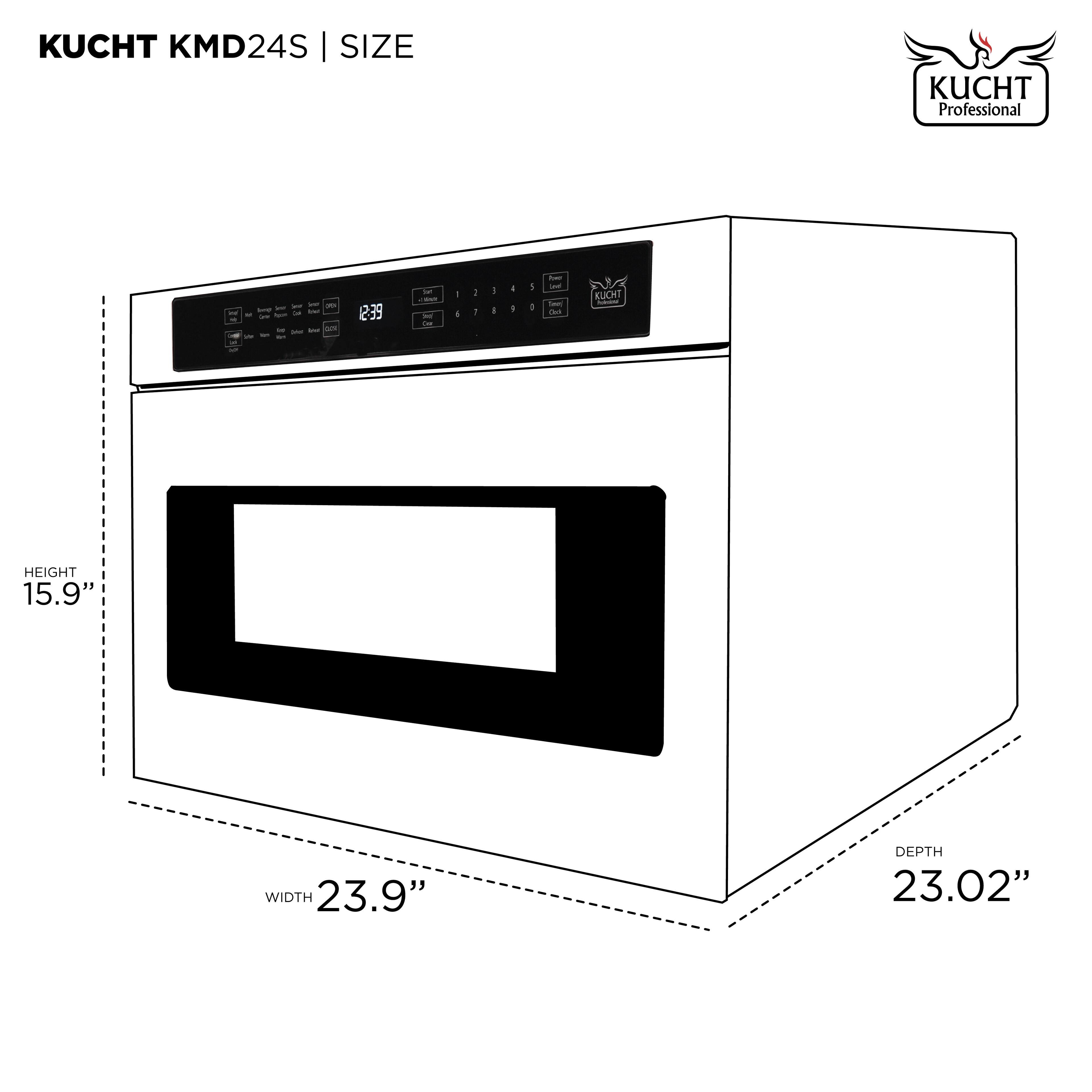 KUCHT KMD24S | SIZE KUCHT Professional - 12:39 I I : - 1 I . 1 i  KUCHT HEIGHT 15.9" WIDTH 23.9" DEPTH 23.02"