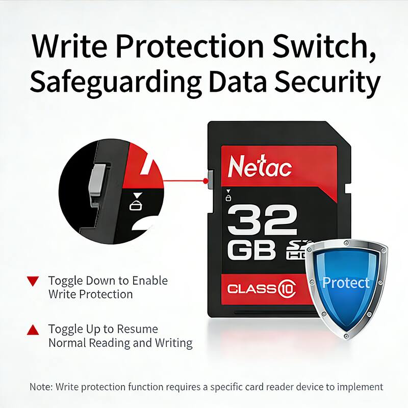 Write Protection Switch, Safeguarding Data Security

Toggle Down to Enable Write Protection

Toggle Up to Resume Normal Reading and Writing

Note: Write protection function requires a specific card reader device to implement