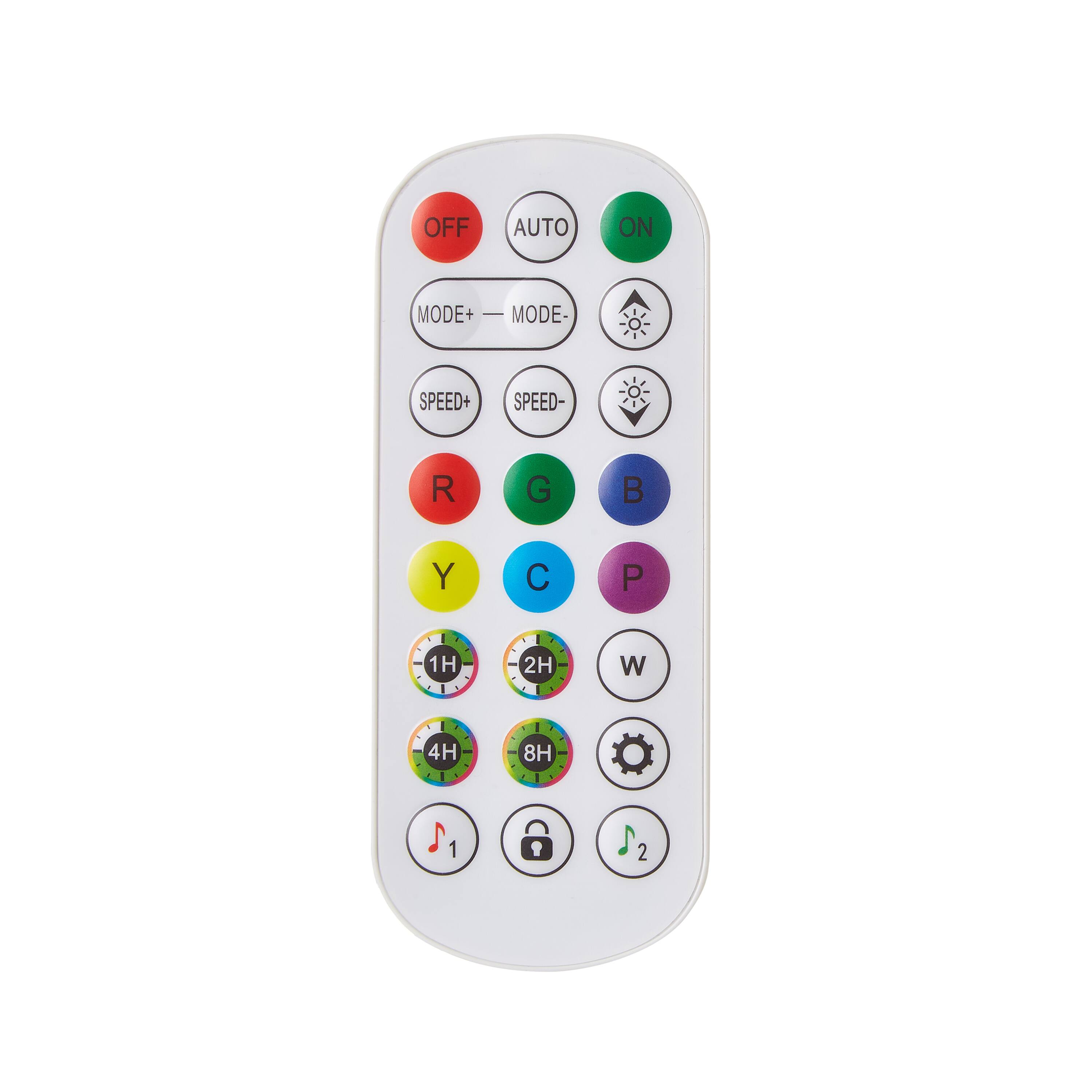 OFF AUTO ON  
MODE+ MODE-  
SPEED+ SPEED-  
R G B Y C P  
1H 2H 4H 8H  
W  
1 2