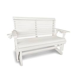 Fortune Candy - HDPE Patio Glider w/Cupholders, Poly Lumber Weather-Resistant Outdoor Glider Bench, for Patio, Porch, Yard (2-Seater) - Ivory White