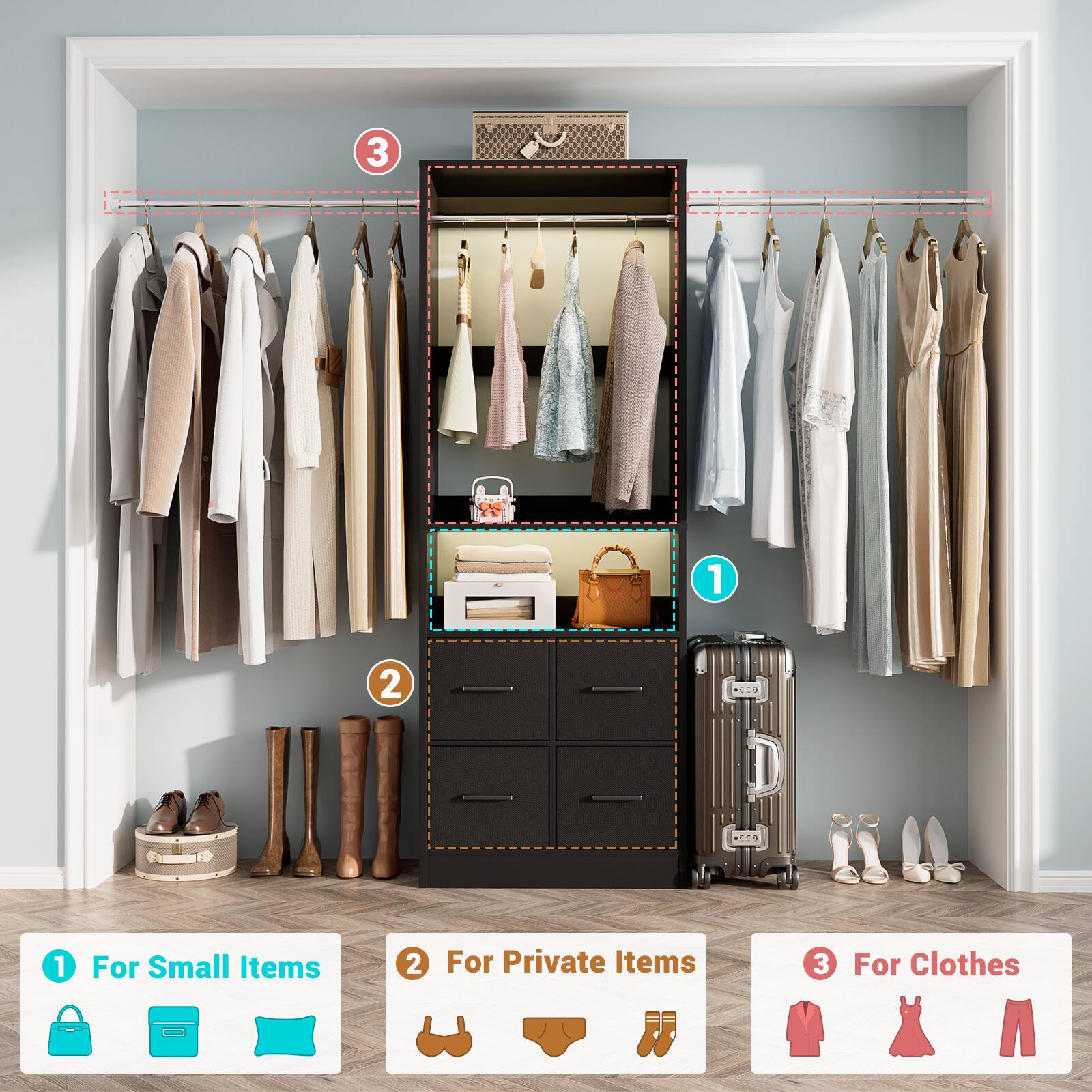 1 For Small Items  
2 For Private Items  
3 For Clothes