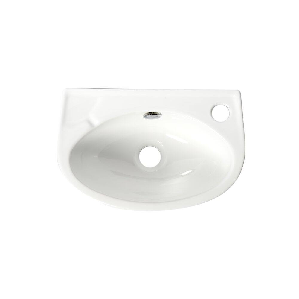 Alt View 1. Alfi - White 14" Small Wall Mounted Ceramic Sink with Faucet Hole - White.