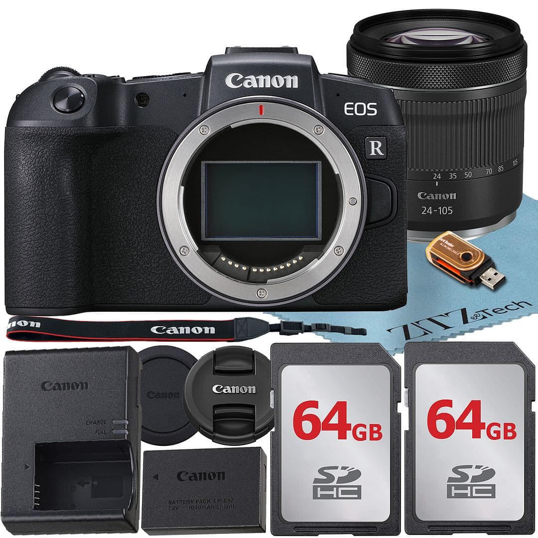 Canon - EOS RP Mirrorless Camera with 24-105 Lens + 2x 64GB Card + ZeeTech Bundle (International Version) - Black