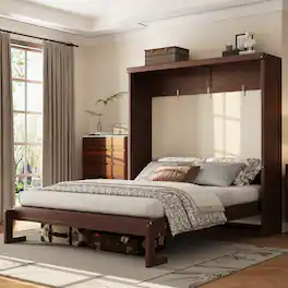 Whisen - Full Size Murphy Bed with Cabinet, Wood & MDF Foldable Guest Bed, Space-Saving Furniture - Espresso