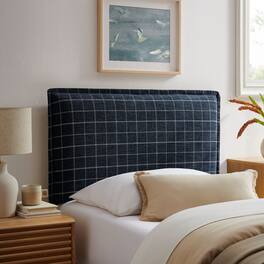 Camille Checkered Linen Blend Headboard by Modway - Denim Windowpane Check