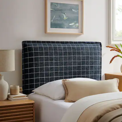 Front. Modway - Camille Checkered Linen Blend Headboard by Modway - Denim Windowpane Check.