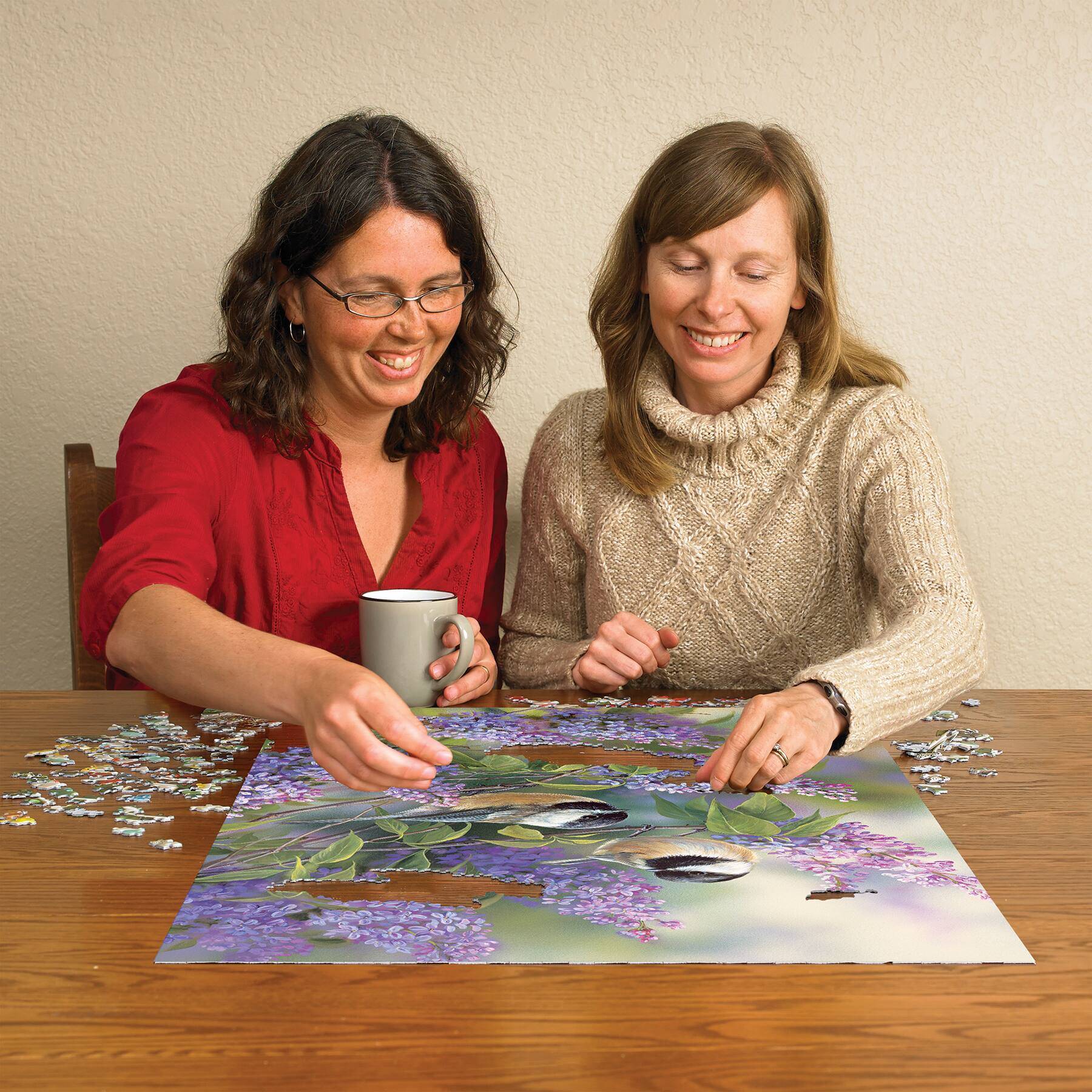 Alt View 1. Outset Media - Outset Media: 1000 Piece Puzzle: Chickadees & Lilacs - Reference Poster Included.