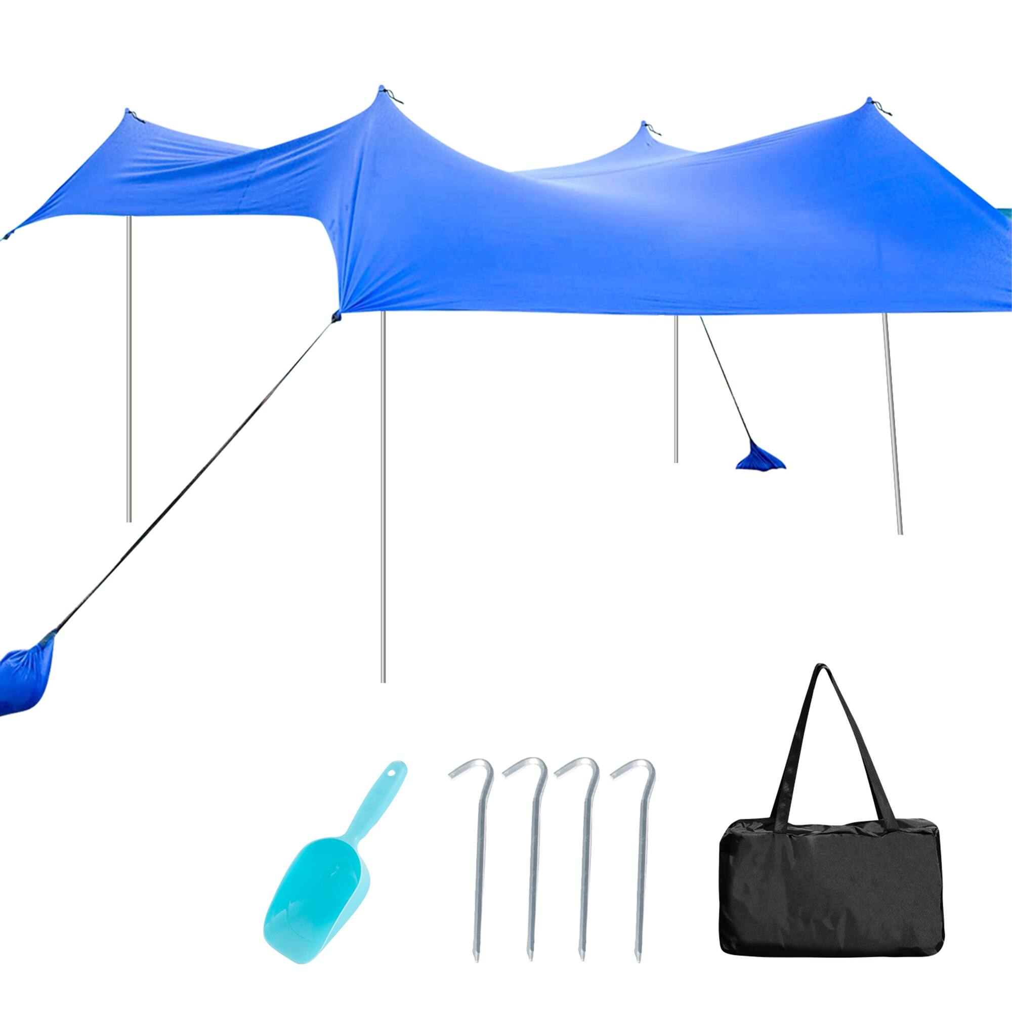 Alt View 16. Costway - Family Beach Tent Canopy with 4 Poles Sandbag Anchors 10'x9' UPF50+ - Blue.