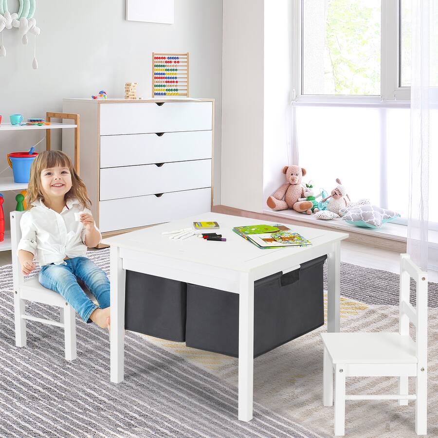 Costway 2 in 1 Kids Activity Table & 2 Chairs Set w/Storage Building ...