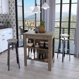 Loheer - Contemporary Kitchen Island with 3 Shelves - Dark Brown