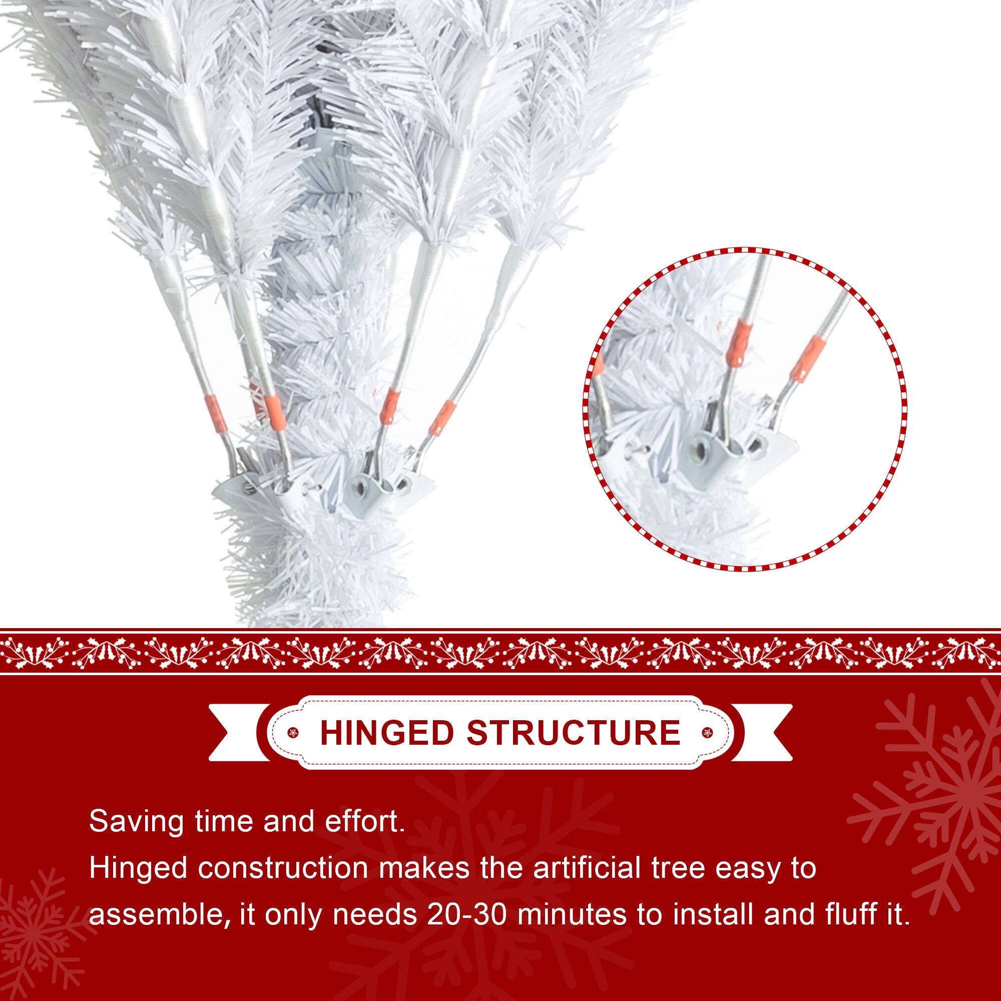 HINGED STRUCTURE  
Saving time and effort. Hinged construction makes the artificial tree easy to assemble, it only needs 20-30 minutes to install and fluff it.