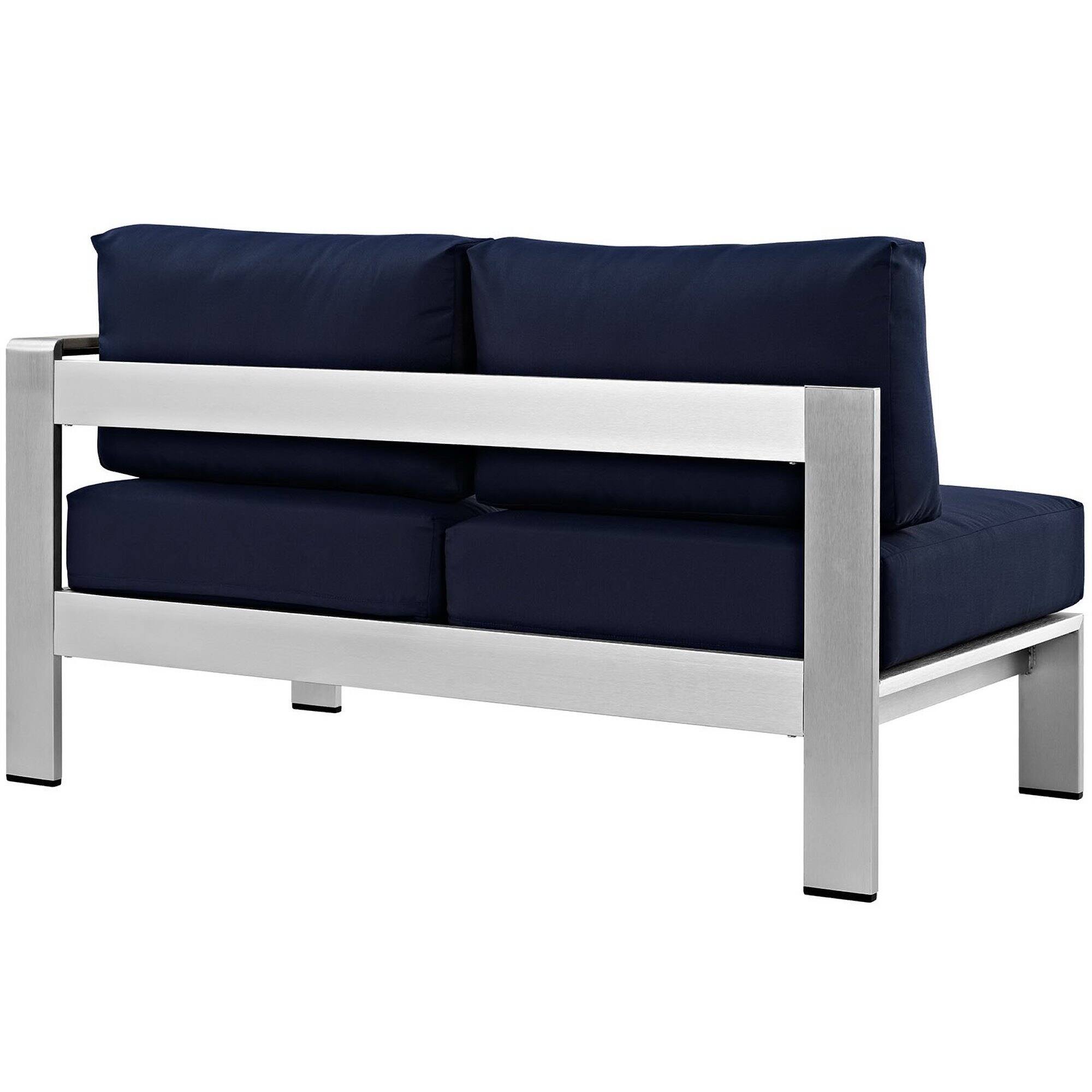 Back. Modway - Shore Right-Arm Corner Sectional Outdoor Patio Aluminum Loveseat by Modway - Silver Navy.