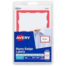 Avery - Adhesive Laser/Inkjet Name Badge Labels, 2 1/3" x 3 3/8", 100 Labels Per Pack - White with Red Border