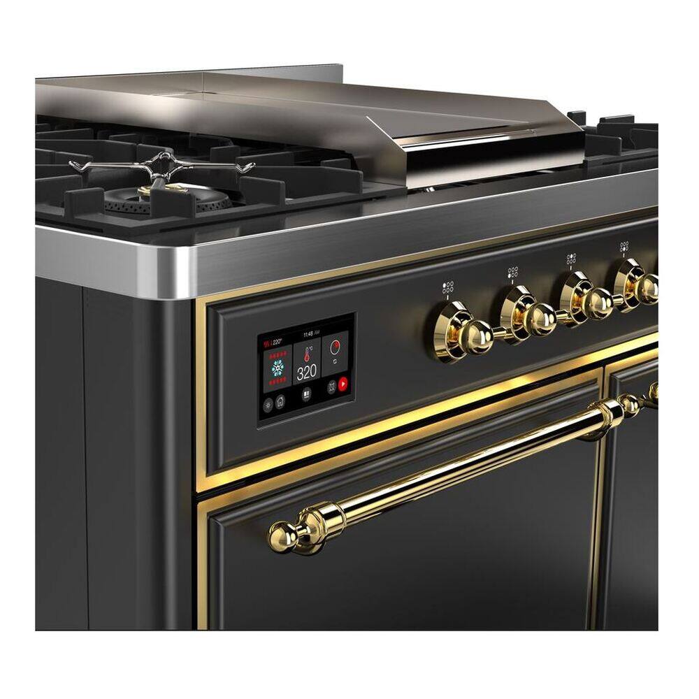 Alt View 1. ILVE - ILVE Majestic II 40 inch Dual Fuel Range with 6 Burners + Griddle (Natural Gas, Graphite Matte, Brass Trim) - Graphite Matte.