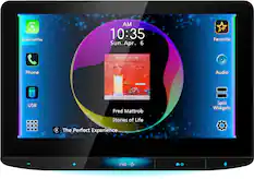 Apple CarPlay AM 10:35 Sun. Apr. 6 Favorite Stories of Life Phone Audio USB Fred Mattrob Fred Mattrob Split Widgets Stories of Life The Perfect Experience - + FNC