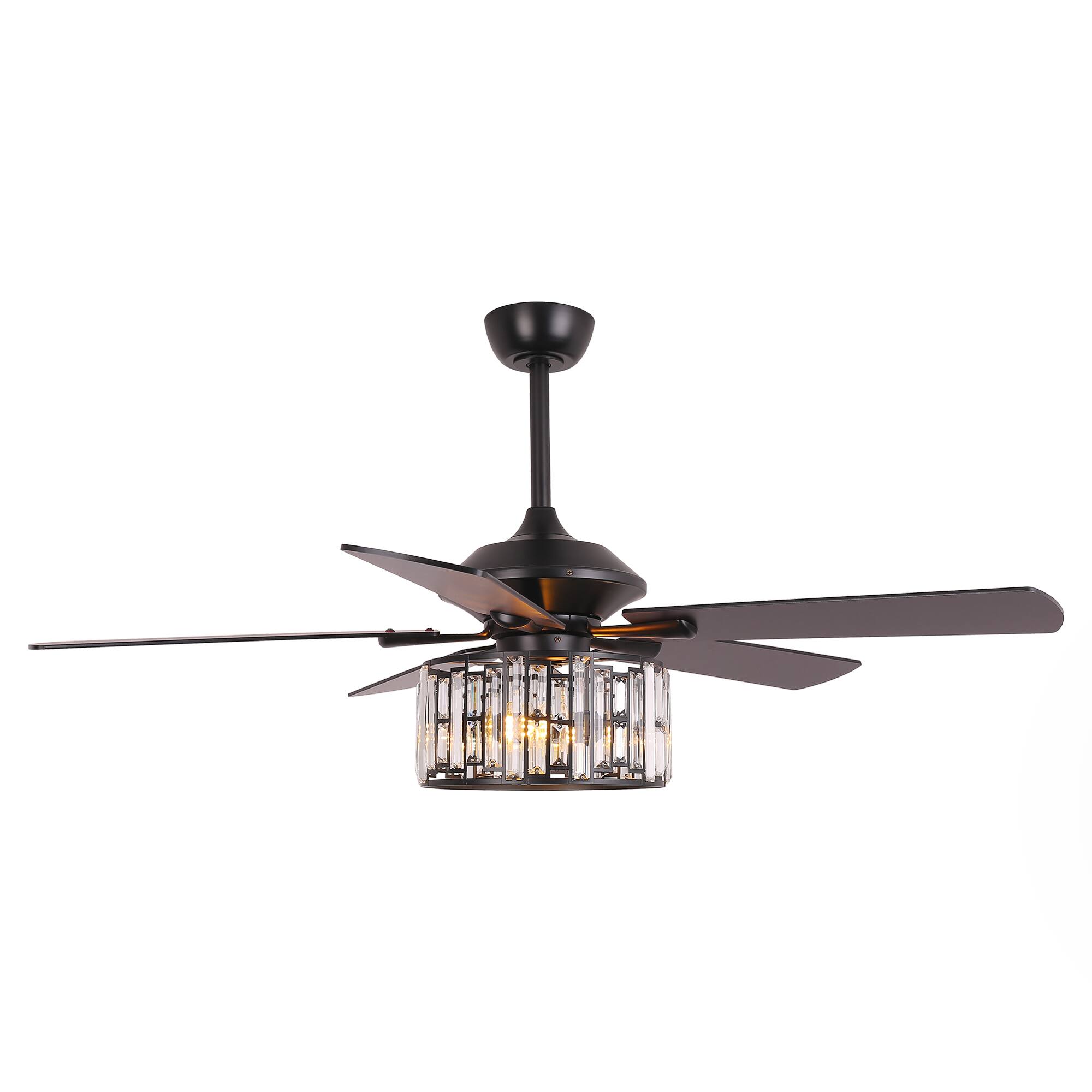 Alt View 9. Parrot Uncle - 52"Modern Crystal Chandelier Ceiling Fan with Light and Remote - Matte Black.