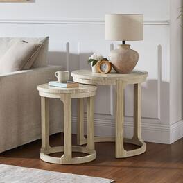 Loheer - 24 Inch Wooden Coffee Table Set Mid Century Side Table - Oak