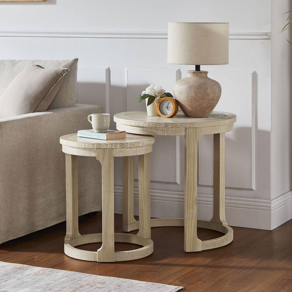 Front. Loheer - Loheer 24 Inch Wooden Coffee Table Set Mid Century Side Table - Oak.