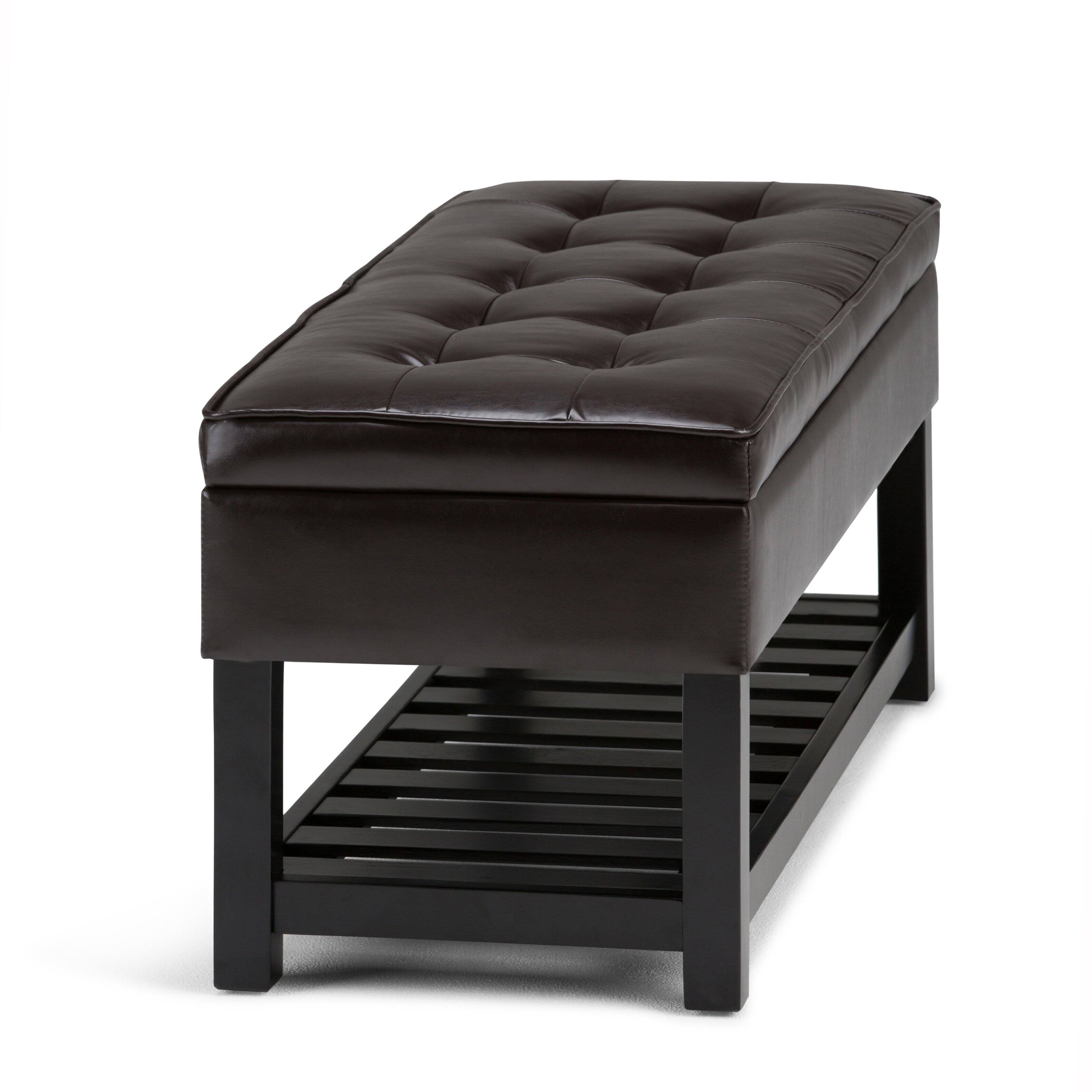 Alt View 4. Simpli Home - Cosmopolitan 44 inch Wide Rectangle Storage Ottoman Bench in Tanners Brown Vegan Leather - Tanners Brown.