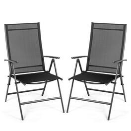 Pefilos - Set of 2 Adjustable Portable Patio Folding Dining Chair Recliners- Outdoor Stackable Dining Chairs - Black