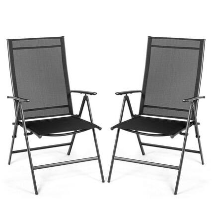 Front. Pefilos - Set of 2 Adjustable Portable Patio Folding Dining Chair Recliners-Black, Outdoor Stackable Dining Chairs - Black.