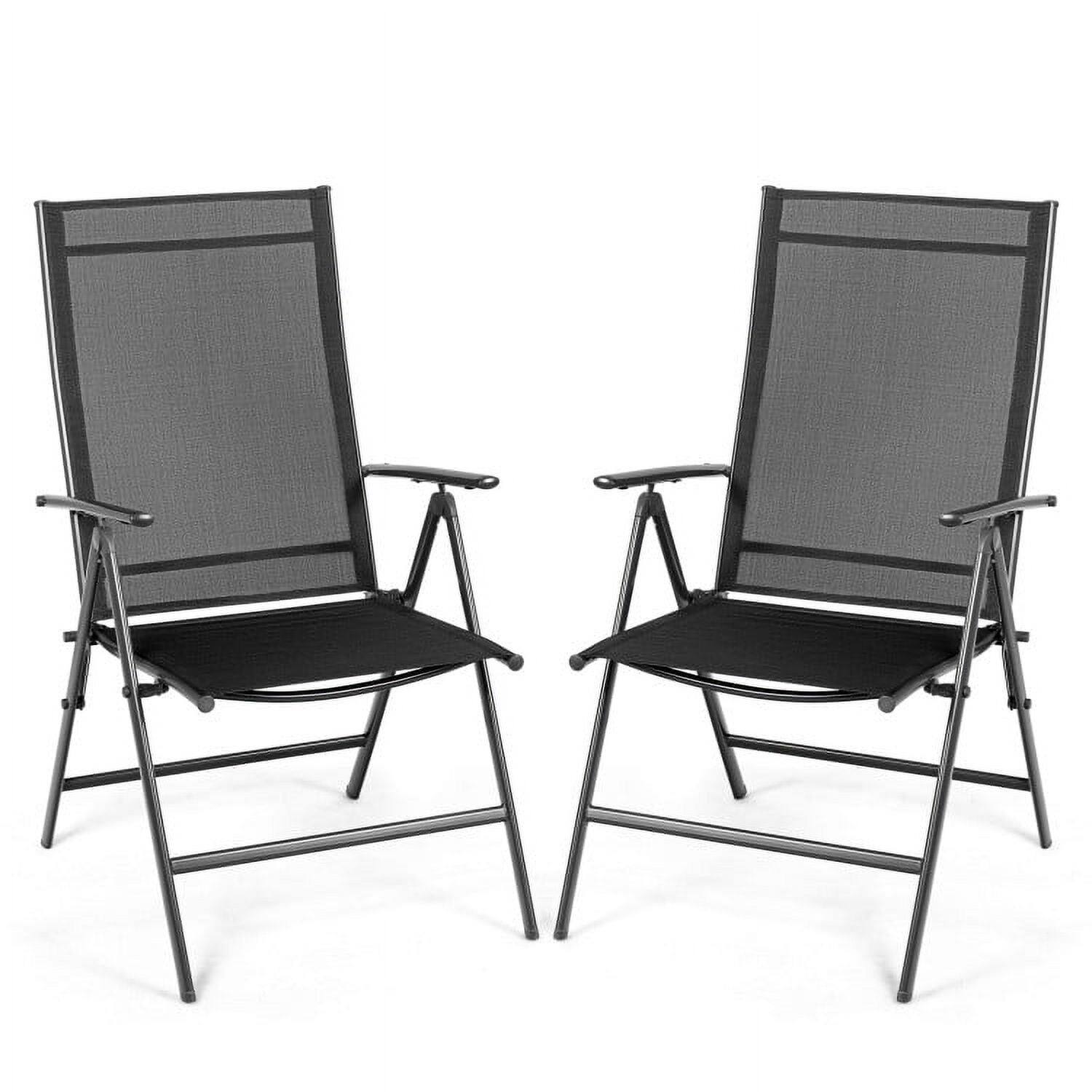 Front. Pefilos - Set of 2 Adjustable Portable Patio Folding Dining Chair Recliners-Black, Outdoor Stackable Dining Chairs - Black.