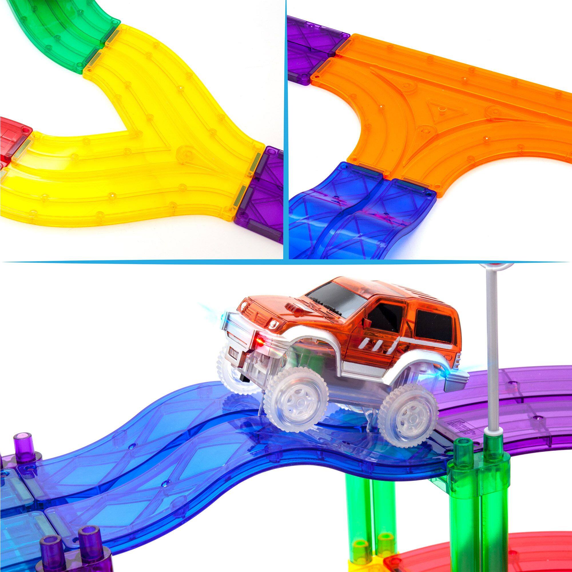 Alt View 5. PicassoTiles - PICASSO-TILES Magnetic Tiles Race Track Add-On Expansion Set for Kids, Racing Ramp Extension Building Blocks Toy, 12PC.