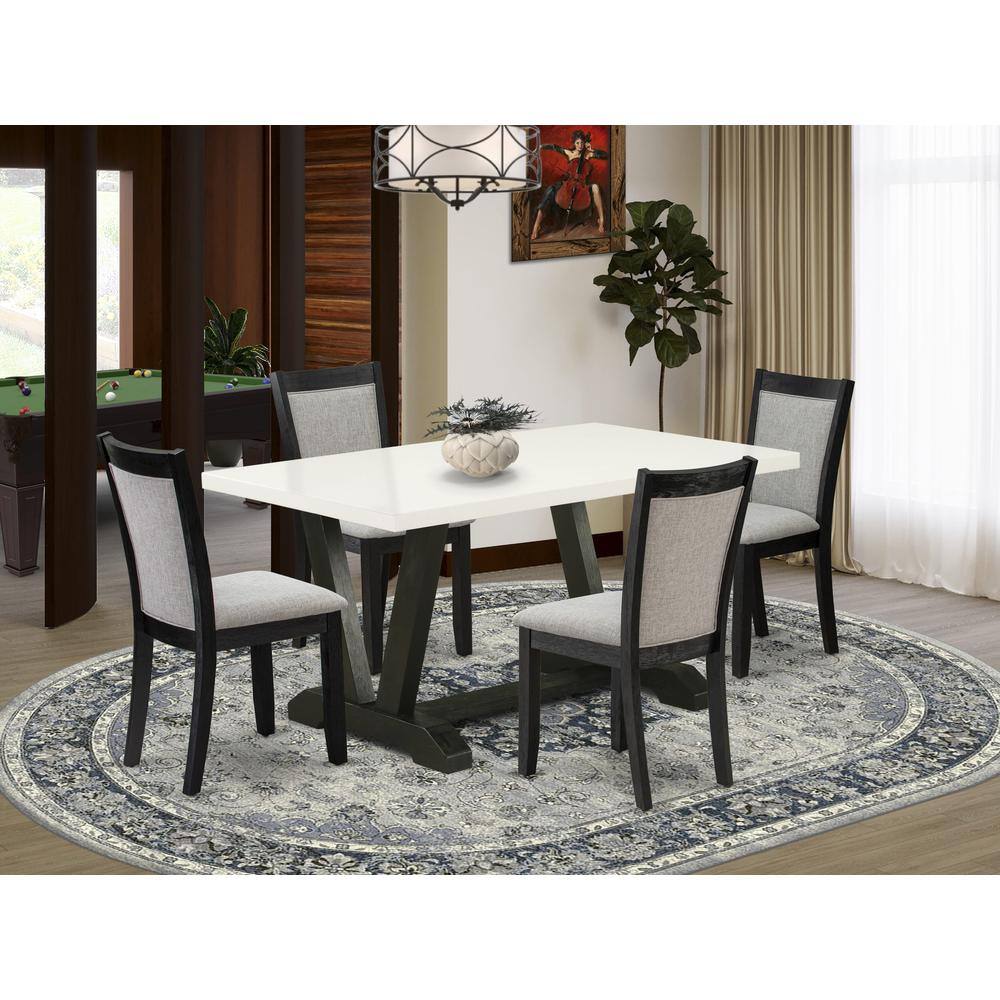 Alt View 3. East West Furniture - V626MZ606-5 5 Piece Table Set - Linen White Kitchen Table with 4 Shitake Linen Fabric Parson Chairs - Wire Brushed - Multi-Color.