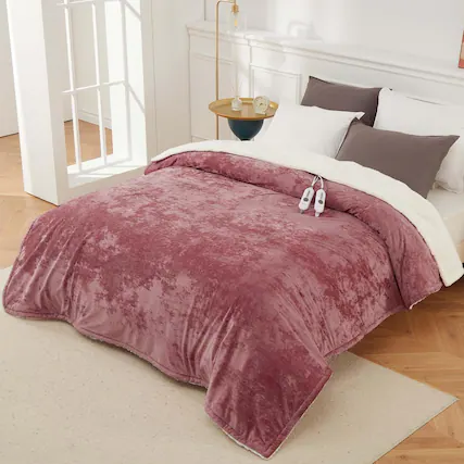 Front. Acekool - 50"x60" Pink Electric Heated Throw Blanket with 4 Heat Levels, Machine Washable - Pink.