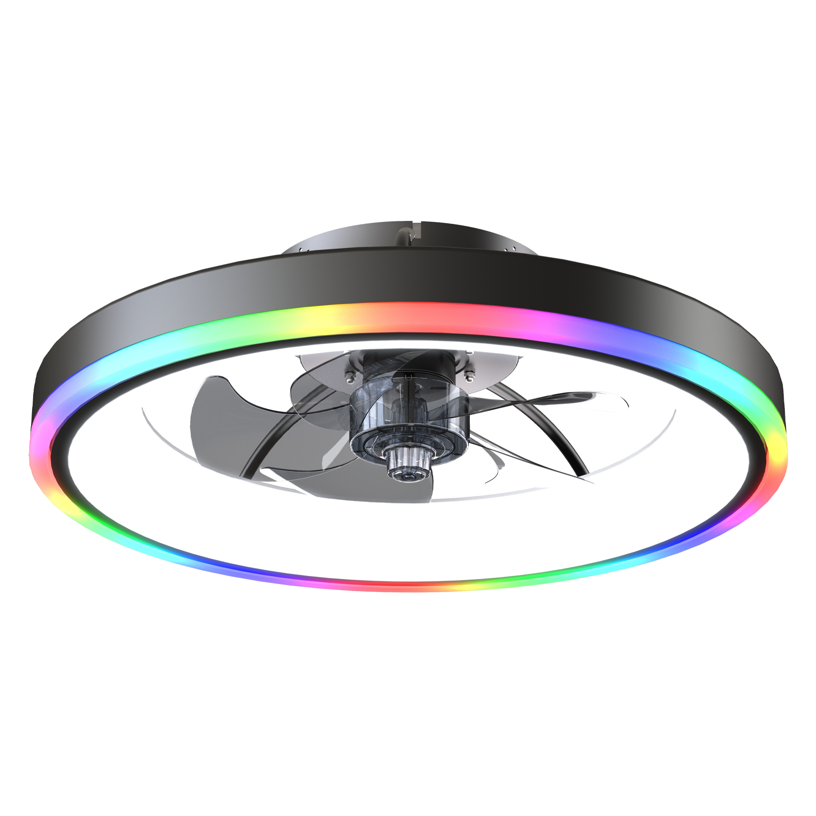 Alt View 6. Loheer - Loheer Ceiling Fan with Lights, 19.7 Inch RGB Flush Mount Low Profile Fan, Remote App Control, Silent DC Motor, Black.