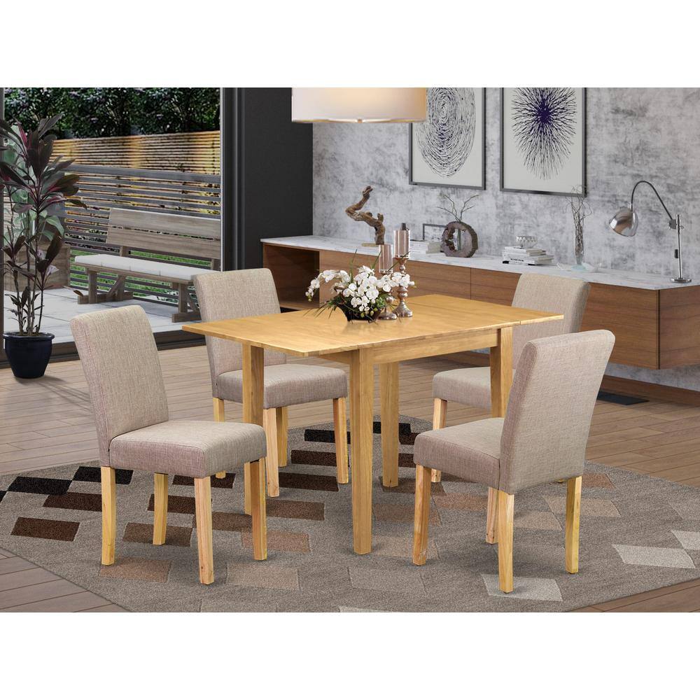 Alt View 4. East West Furniture - 1NDAB5-OAK-04 Dinette Set 5 Pc - Four Dining Room Chairs and a Wooden Table - Oak Finish Hardwood - Light Fawn Color - Oak.