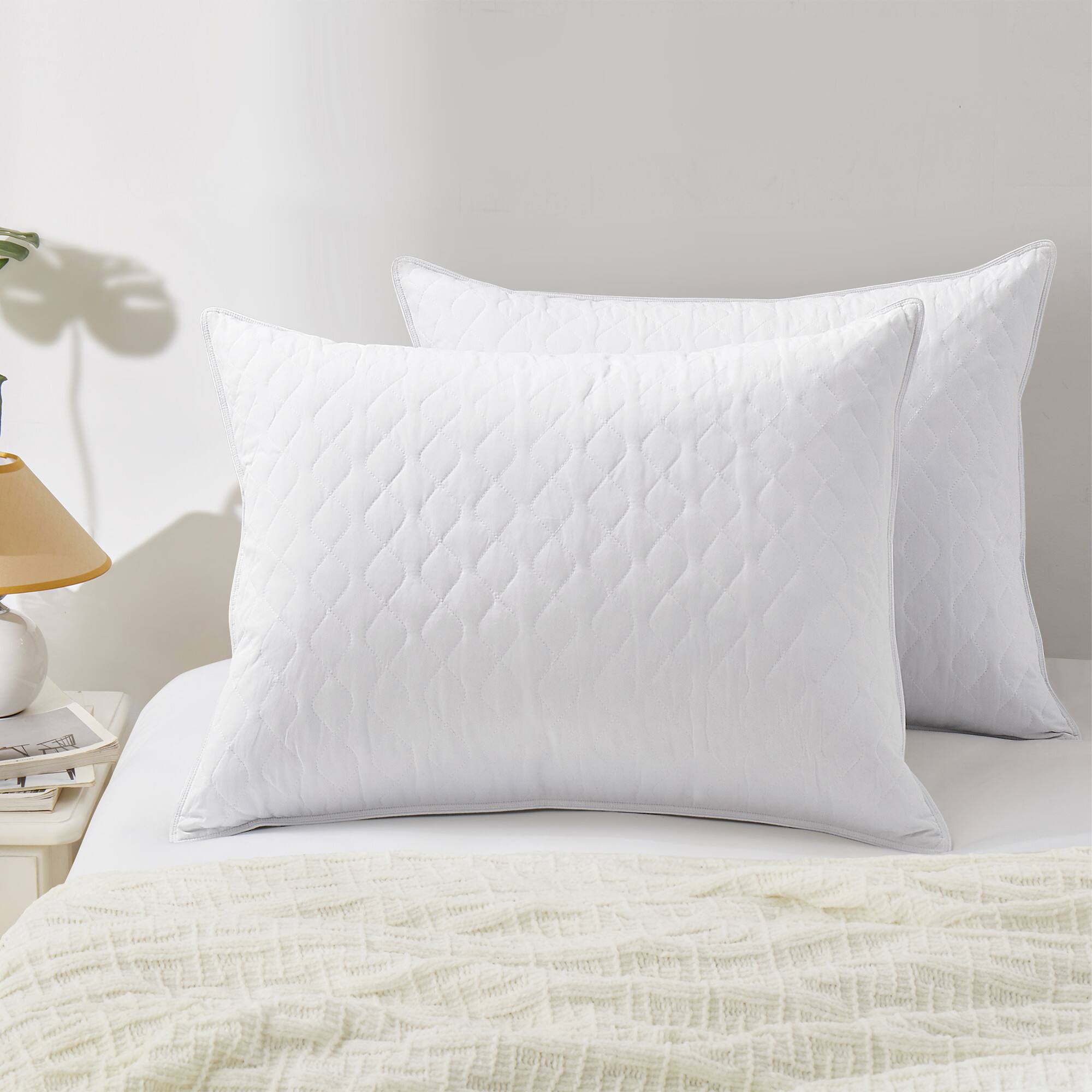 Front. Peace Nest - Peace Nest 2 Pack Medium-Soft Goose Feather Pillows White Quilted Cover - White.
