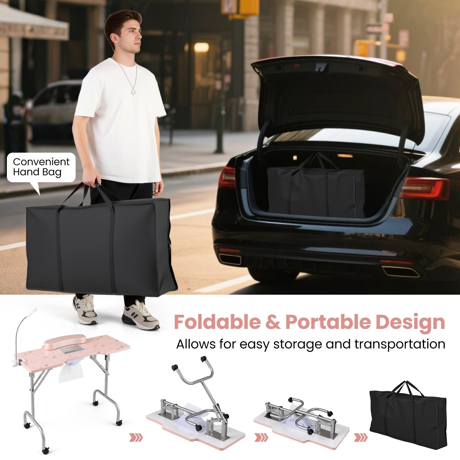 Convenient Hand Bag

Foldable & Portable Design
Allows for easy storage and transportation