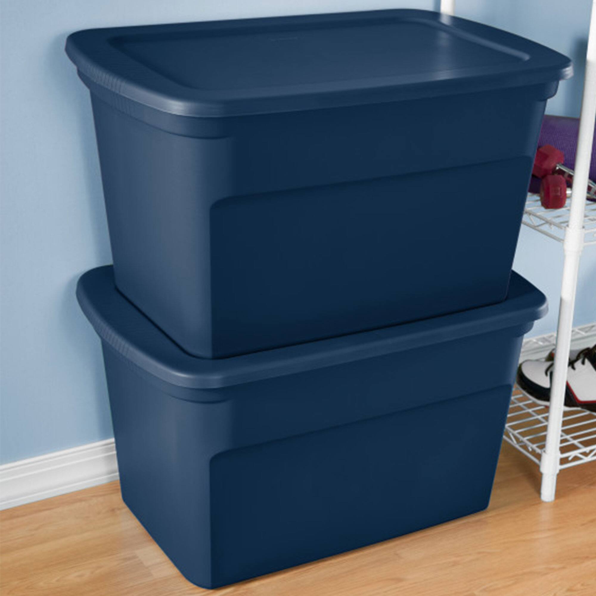Alt View 4. Sterilite - Sterilite Classic Lidded Stackable 30 Gal Storage Tote Container, Blue, 6 Pack - Marine Blue.