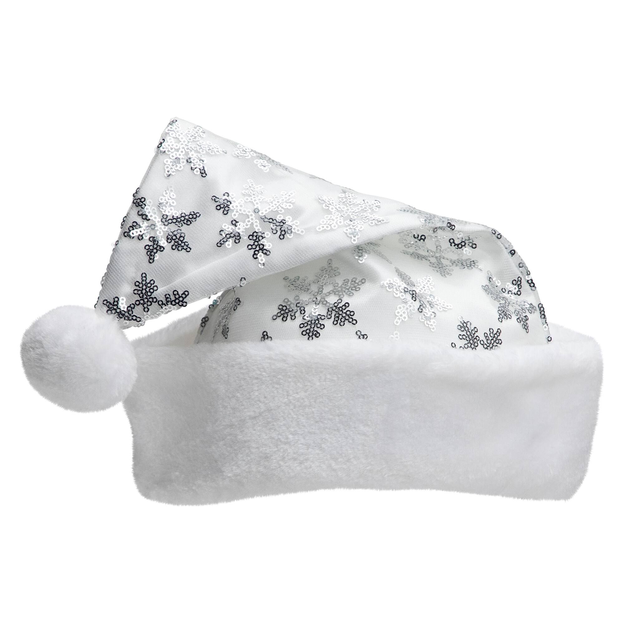 Alt View 3. Northlight - 21" Silver and White Sequin Snowflake Christmas Santa Hat - Medium - White.