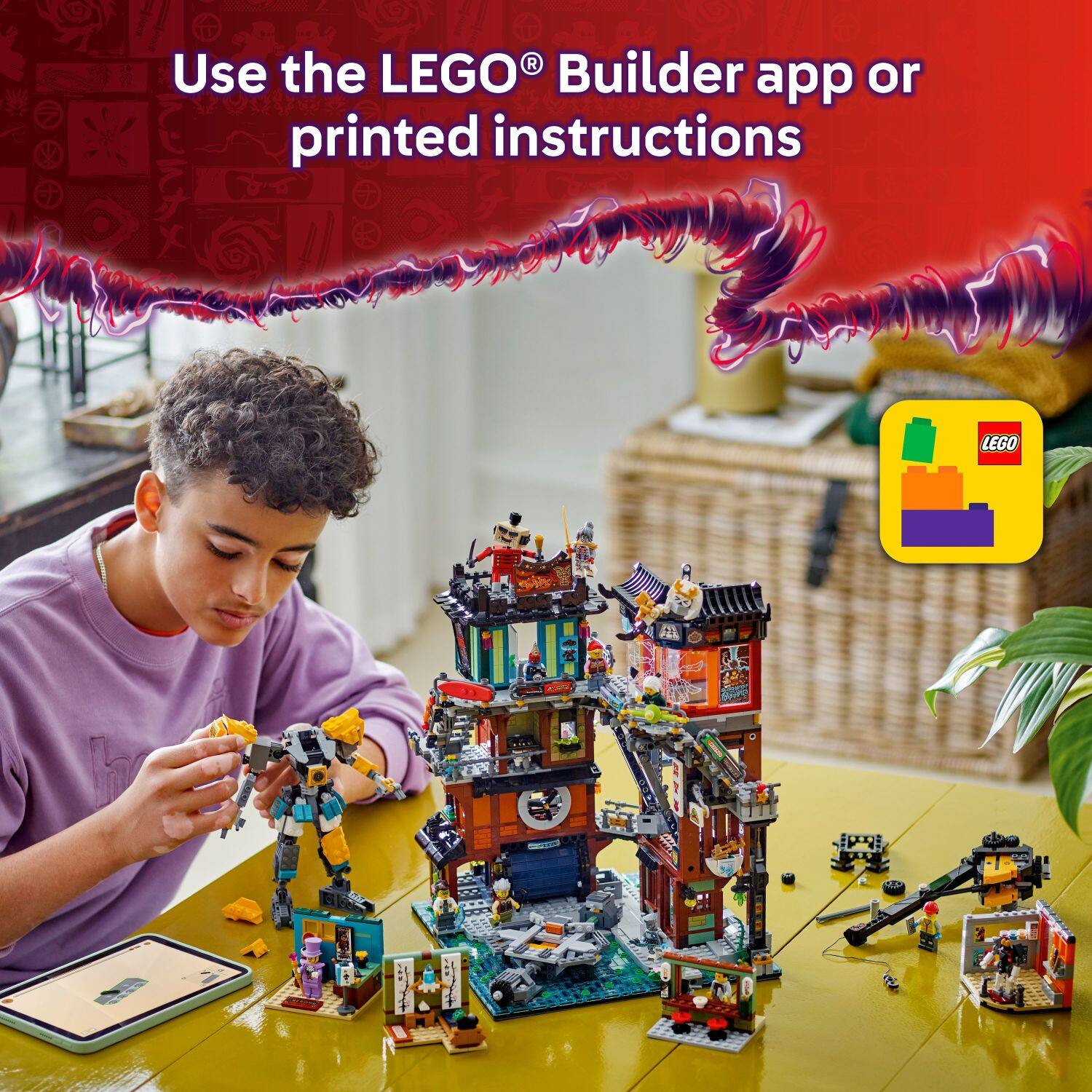 Use the LEGO® Builder app or printed instructions