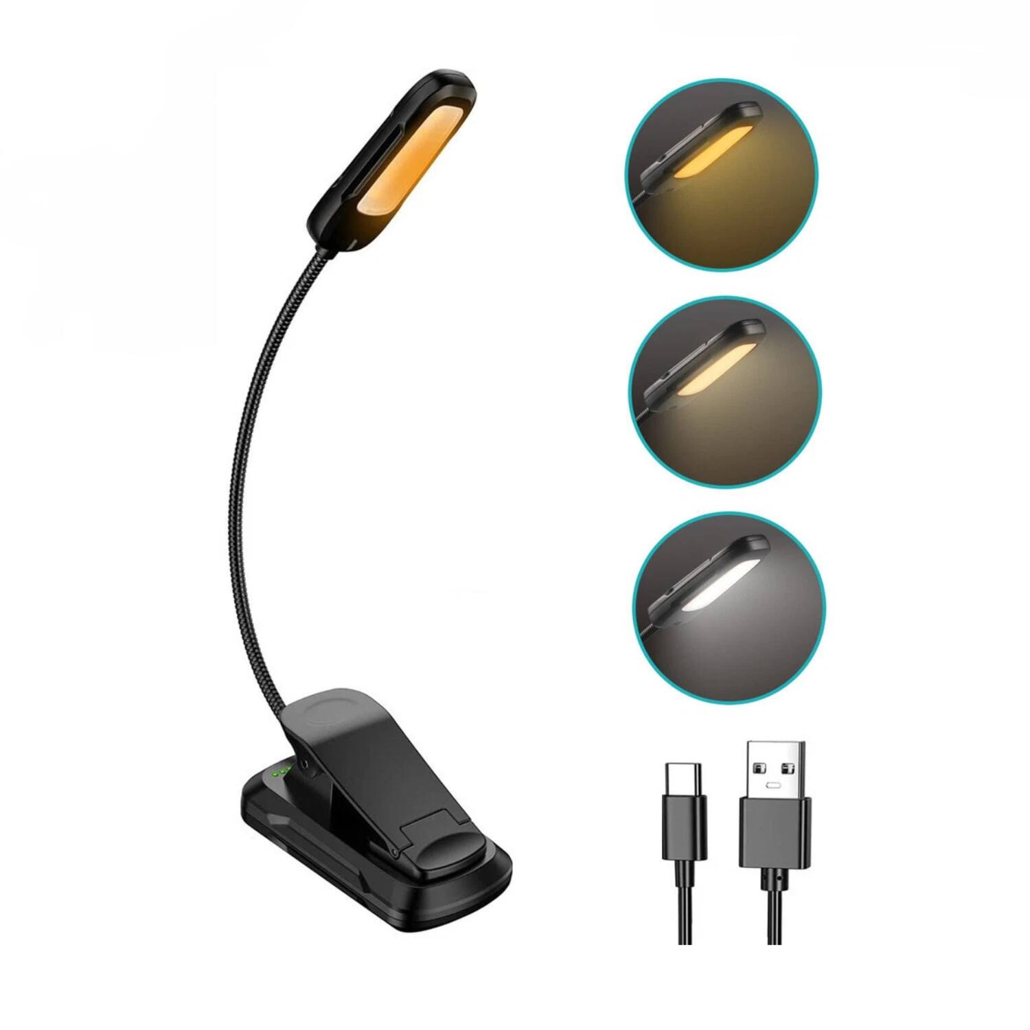 Angle. Stock Preferred - Flexible USB-C Rechargeable LED Book Light - Black.