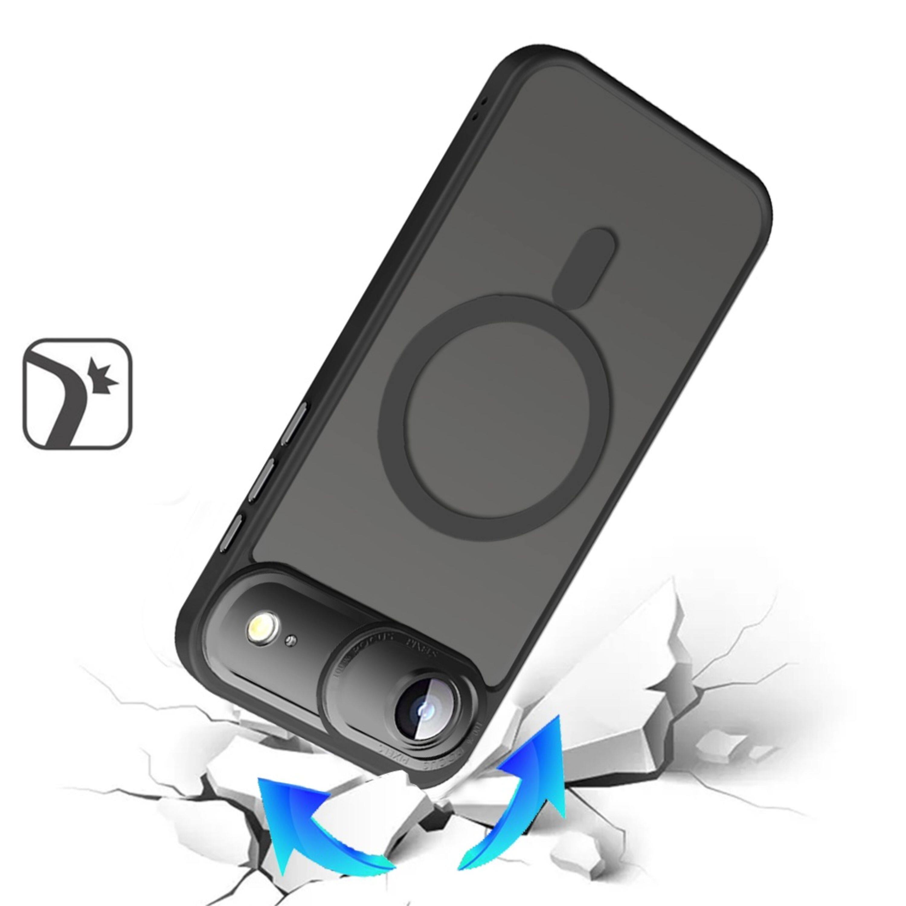 Left. Kitcheniva - Magnetic Circle Metal Glass Camera Lens Phone Case With Tempered Glass For iPhone Air Black - Black.