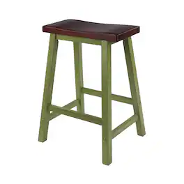 Winsome Wood - Satori Saddle Seat Counter Stool - Walnut/Rustic Green