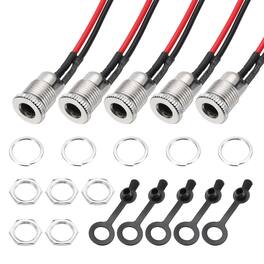 Unique Bargains - 5pcs DC-099 5.5x2.1mm 30V 5A 2Pin Panel Mount DC Jack with Waterproof Cap & Wires, 100mm - Silver