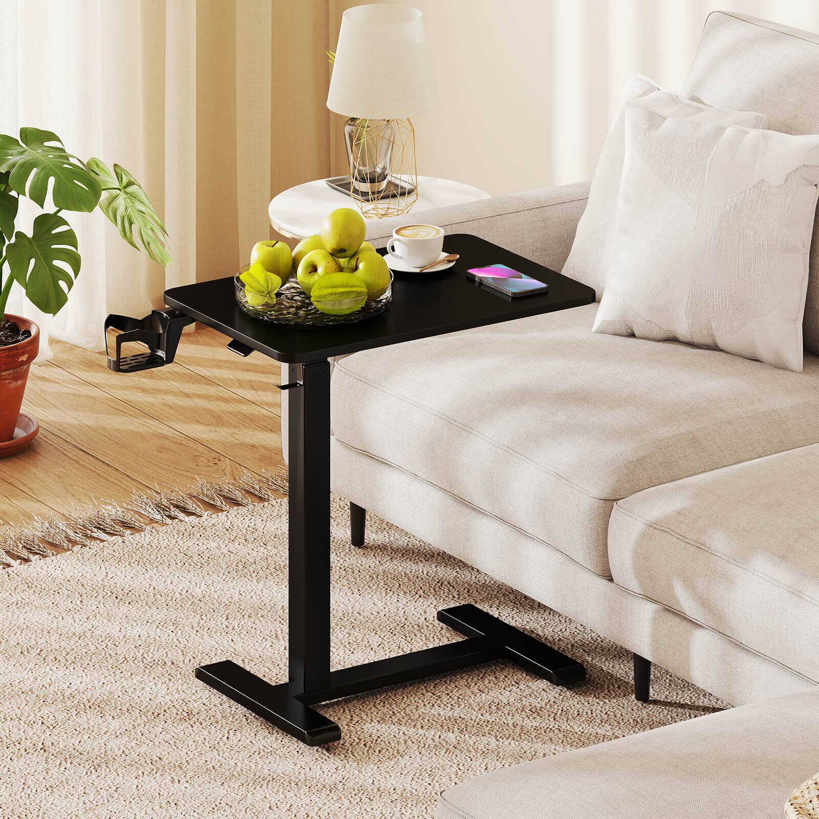 Alt View 3. Costway - Costway C Shaped Side Table Height Adjustable Overbed Bedside Table with Hook & Cup Holder - Black.