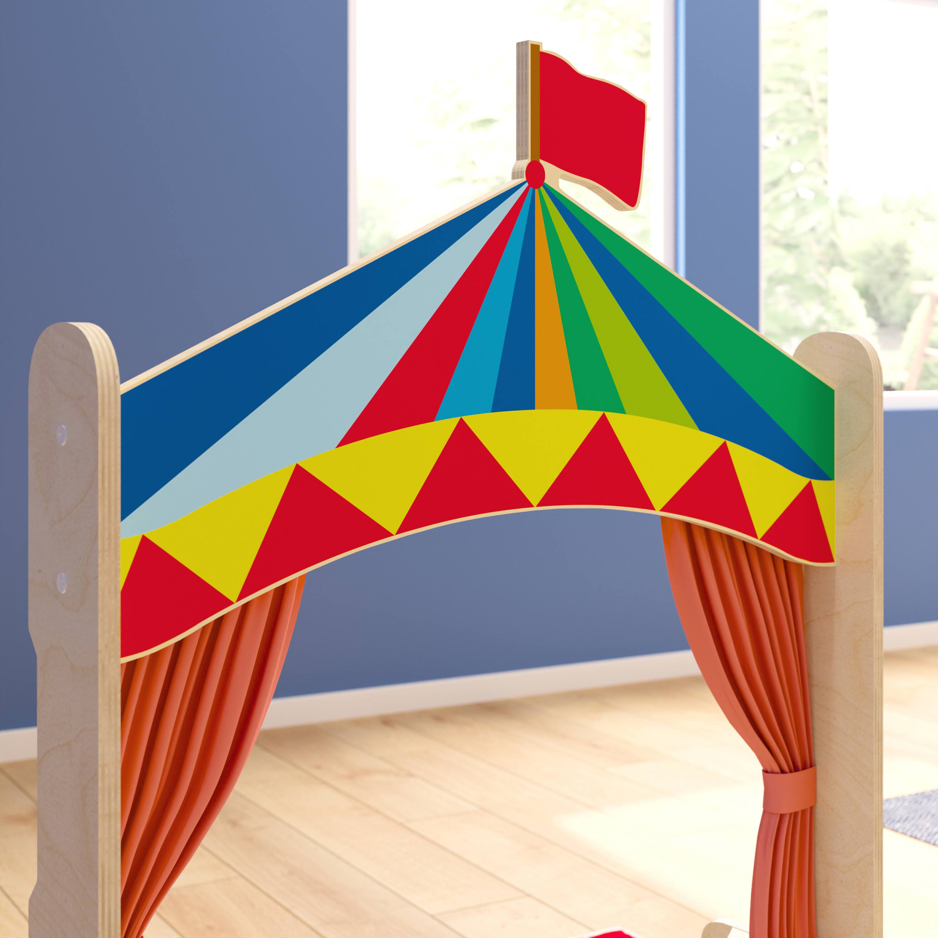 Alt View 3. Flash Furniture - Bright Beginnings Wooden Puppet Theater with Removable Curtains and Bottom Magnetic Chalkboard, Natural - Natural.