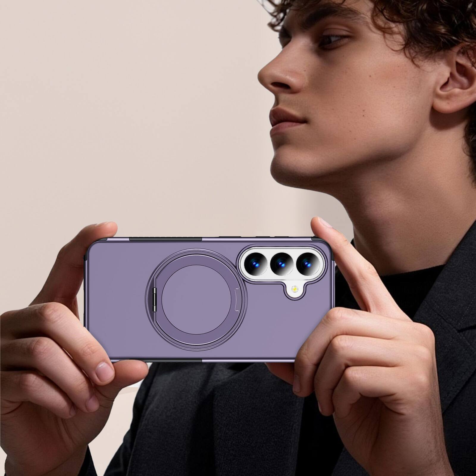 Alt View 1. Dteck - Magnetic Shockproof Case for Samsung Galaxy S26, 360 Rotating Ring Stand Non Slip Cover with Raised Edge Protection - Lightpurple.