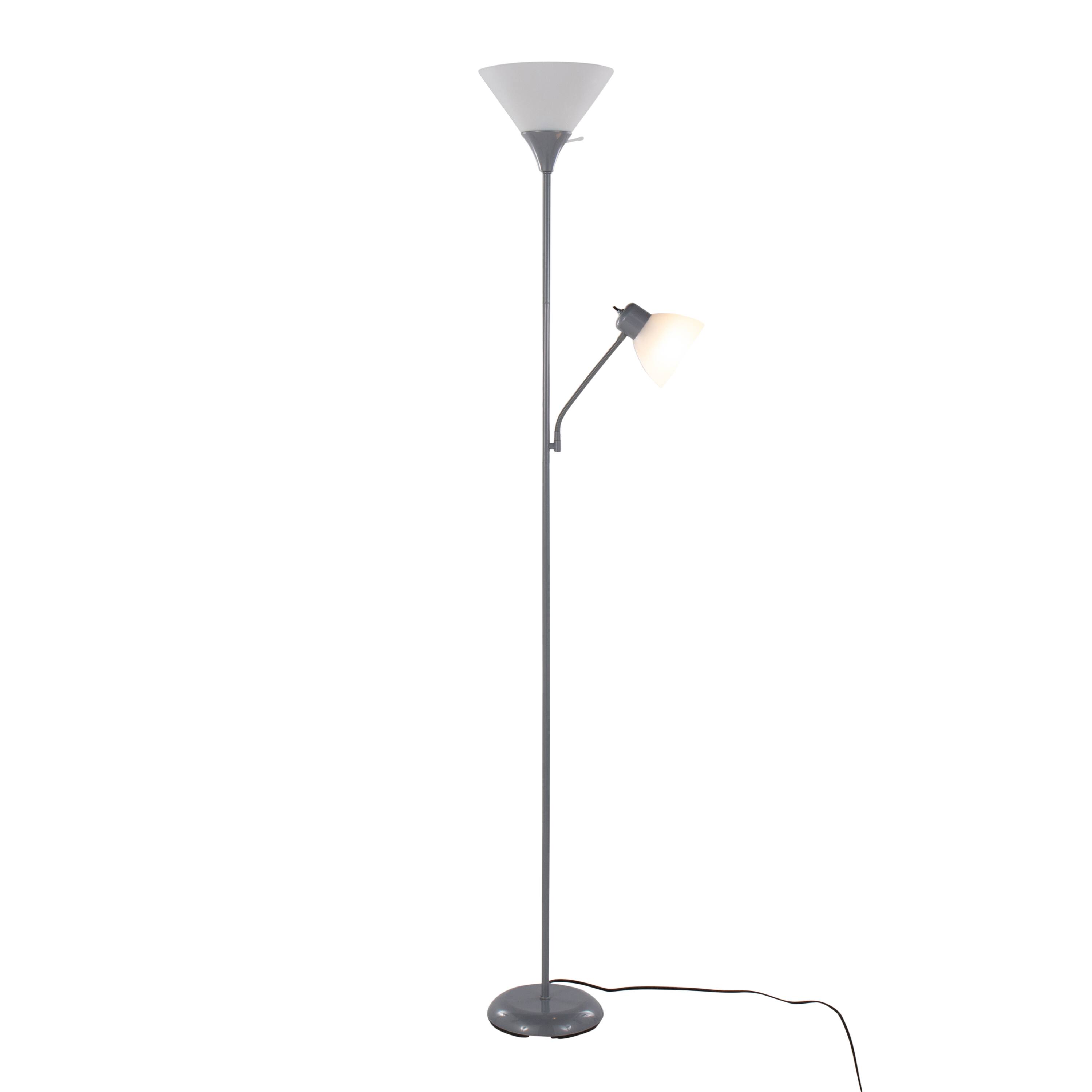 Angle. Loheer - Loheer 72-Inch Tall Silver Metal Standing Lamp with Dual Frosted Shades - White.