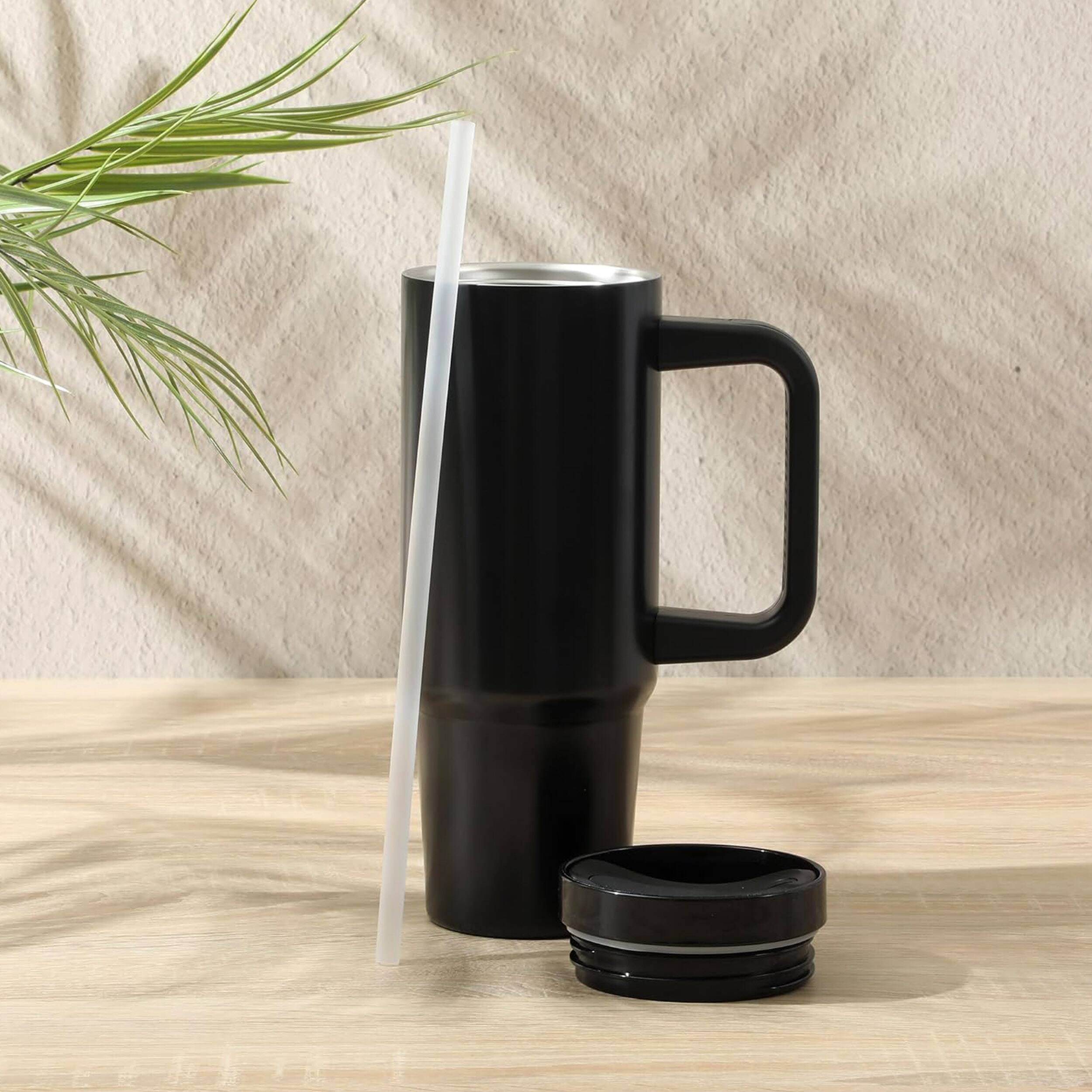 Alt View 1. Gibson - Gibson Home 29oz Marina Stainless Steel Thermal Tumbler with Side Handle and Straw in Black - Black.