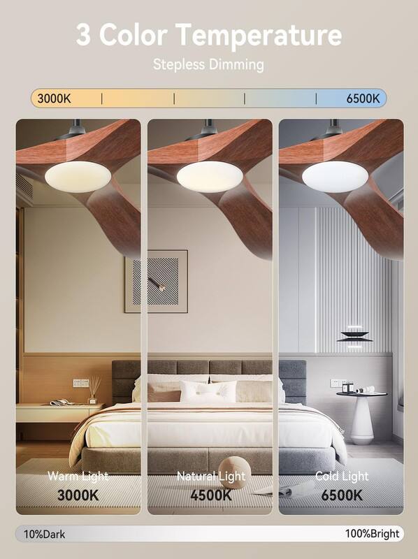3 Color Temperature Stepless Dimming  
3000K Warm Light  
4500K Natural Light  
6500K Cold Light  
10% Dark  
100% Bright