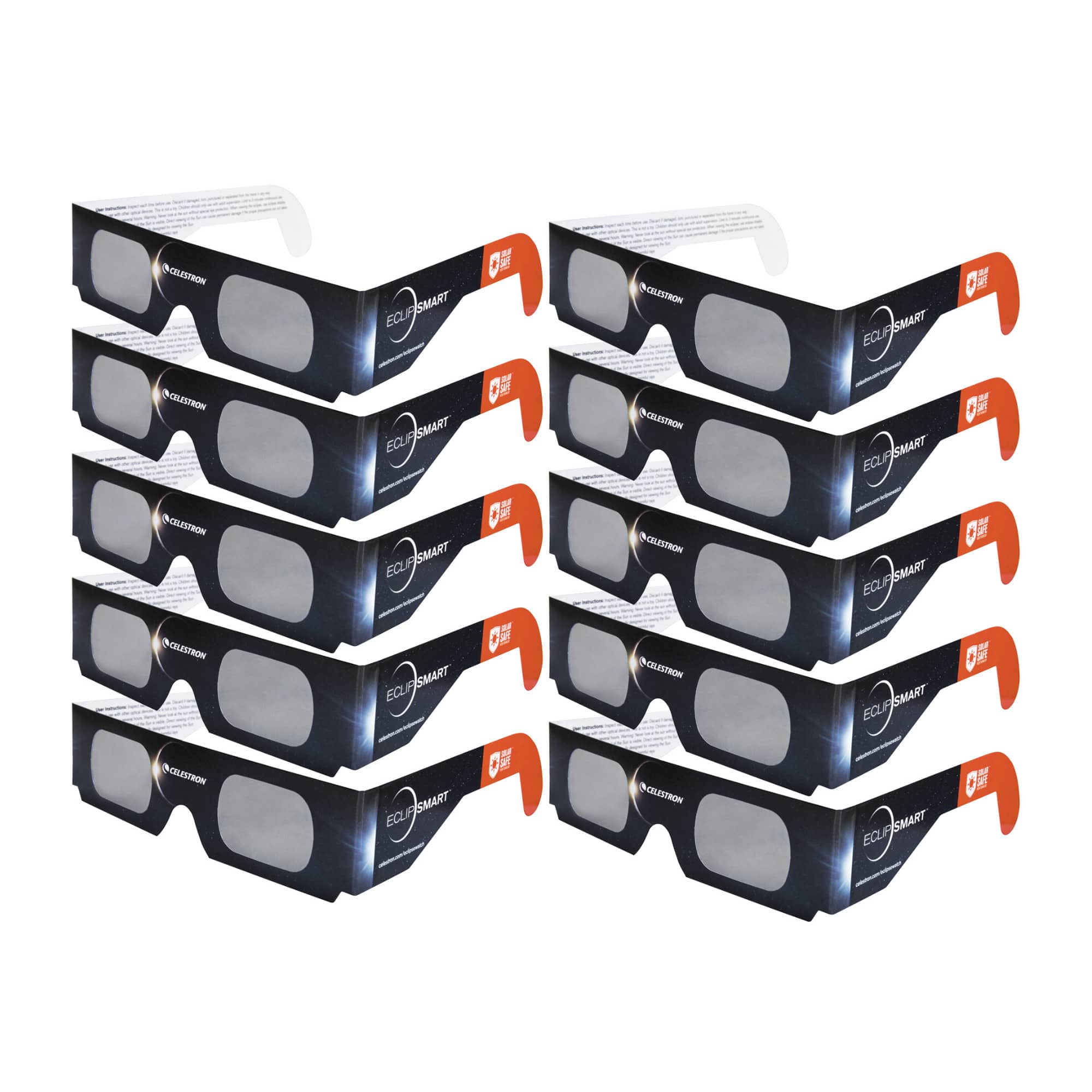 Celestron - EclipSmart Safe Filter Eclipse Glasses ISO 12312-2:2015 (E) (10-Pack) - Multicolor