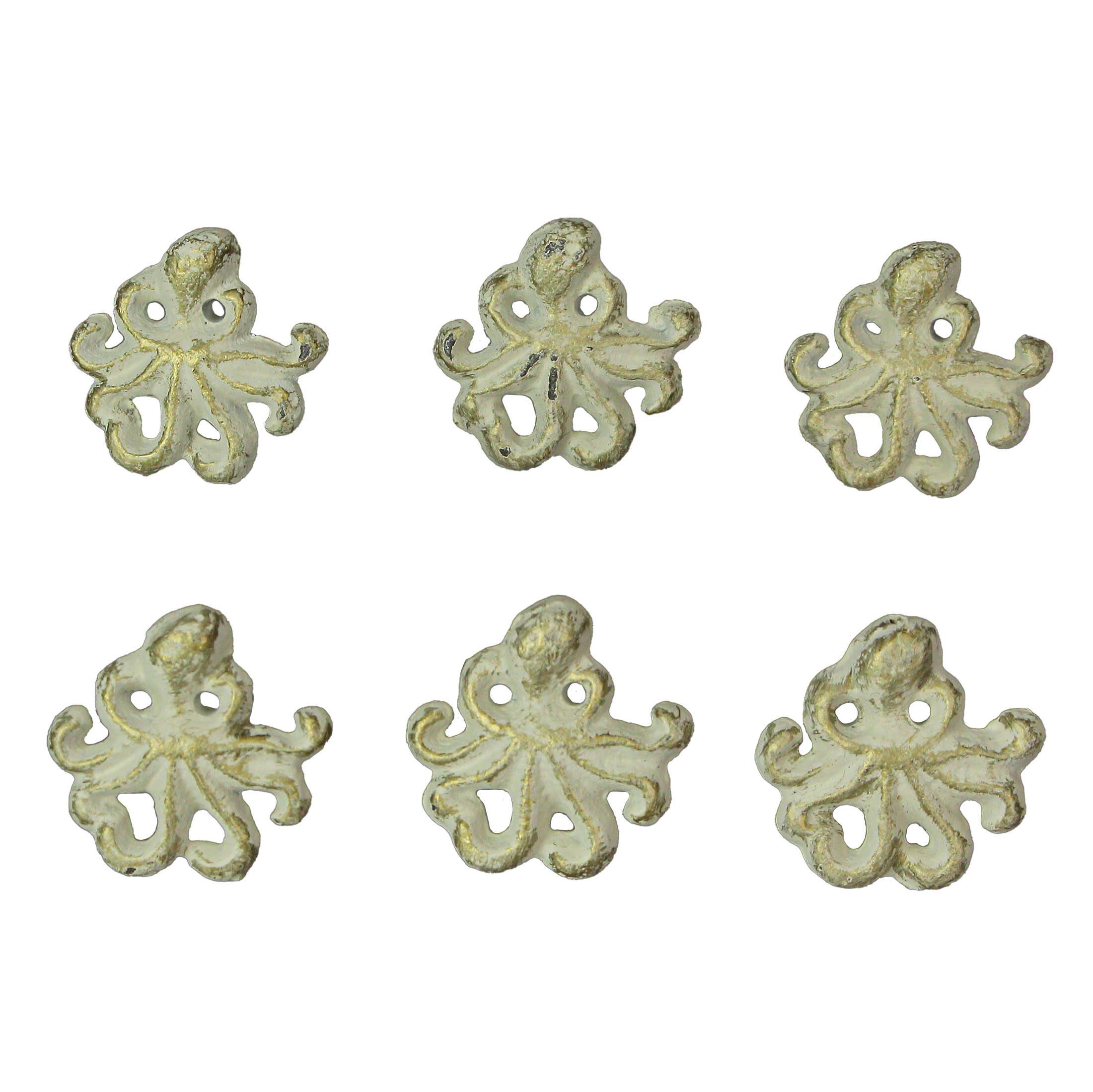 Alt View 1. Zeckos - White Cast Iron Octopus Drawer Pull Decorative Cabinet Knob Nautical  Set of 6 - White.